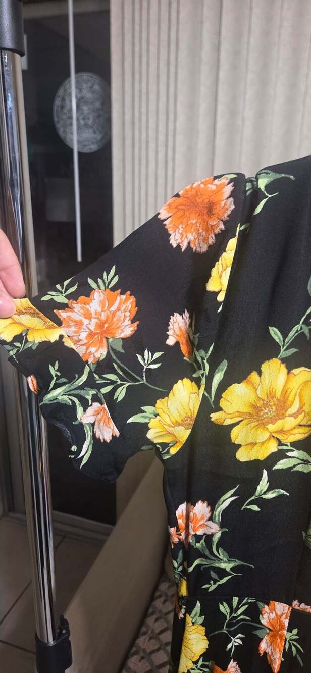 Forever 21 Floral Dress Size M Black Yellow Wrap High Low - Picture 5 of 6